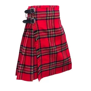 Highland 5 Yards Tartan Kilt Scottish Casual Wear Leather Straps  Kilt For Men's