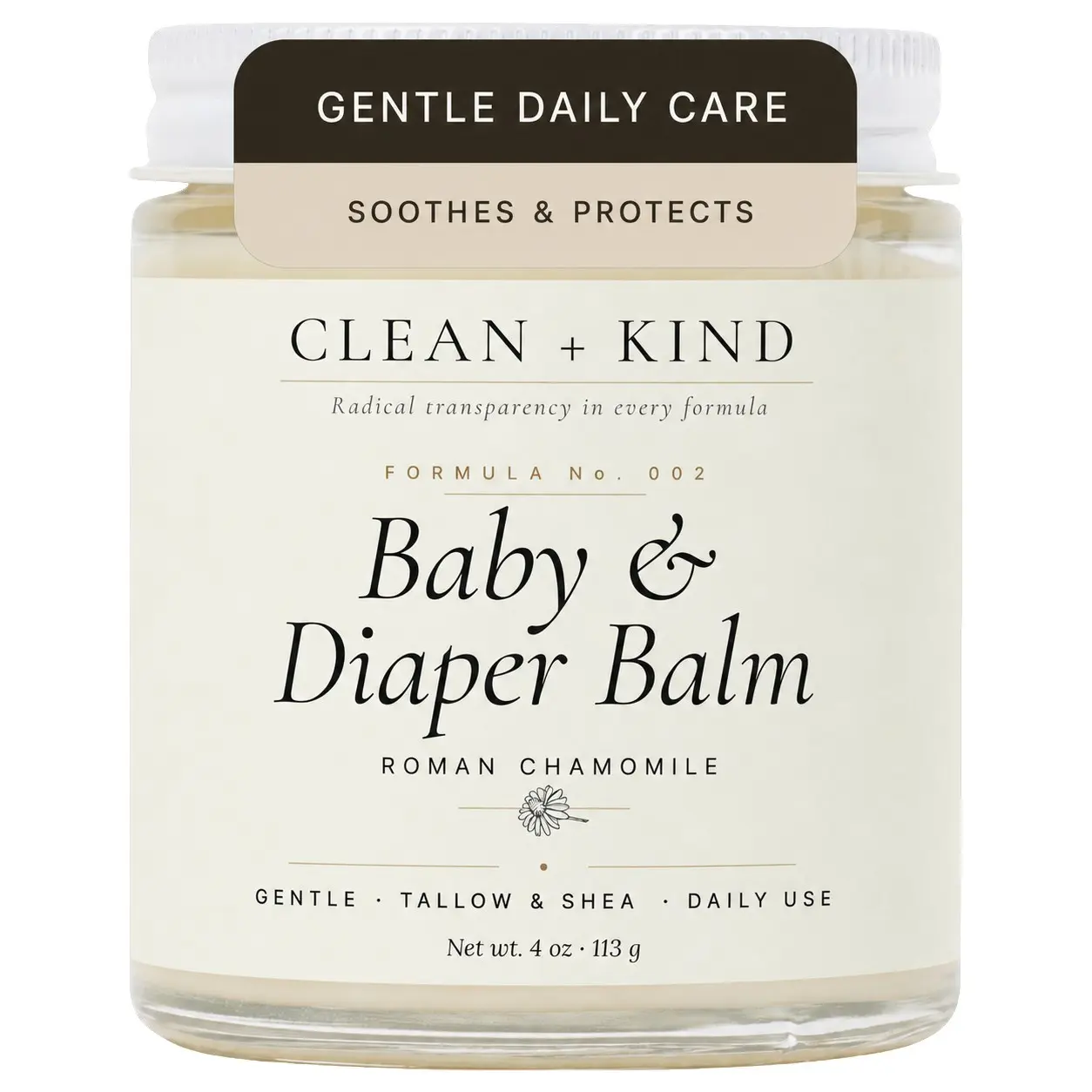 Clean + Kind Gentle Baby & Diaper Rash Cream - Ultra-Gentle Formula with Grass-Fed Tallow & Jojoba Oil for Sensitive Skin Care