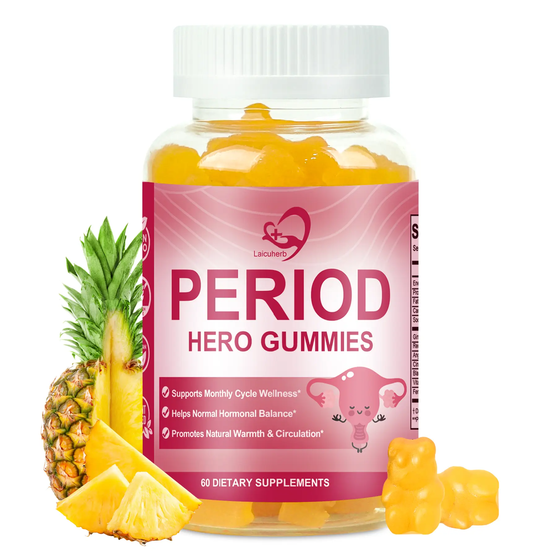 Period Hero Gummies for Women Menstrual Cycle, 60 Count PMS Support Gummies Help Relief PMS & Hormonal Balance, Pineapple Flavor Feminine Balance Womb Gummy for Uterus Cleanse & Detox