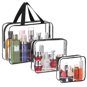 3Pcs Travel Clear Makeup Bag Set for Women, Transparent Toiletry Bag with Zipper Portable Makeup Pouch Organizer Waterproof Small Cosmetic Bag Compact Car Bag Organizer Car Accessories