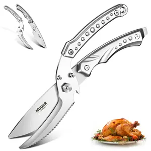 Huusk Heavy Duty Ultral Sharp Detachable Kitchen Scissors - All Purpose Poultry Shears for Chicken Bone, Turkey, Silvery Stainless Steel Cooking Shear, Thanksgiving
