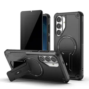 for Samsung Galaxy S26 Plus Case with Privacy Tempered Glass Screen Protector, Compatible with MagSafe, Invisible Kickstand, Shockproof Phone Cover for S26+, Black
