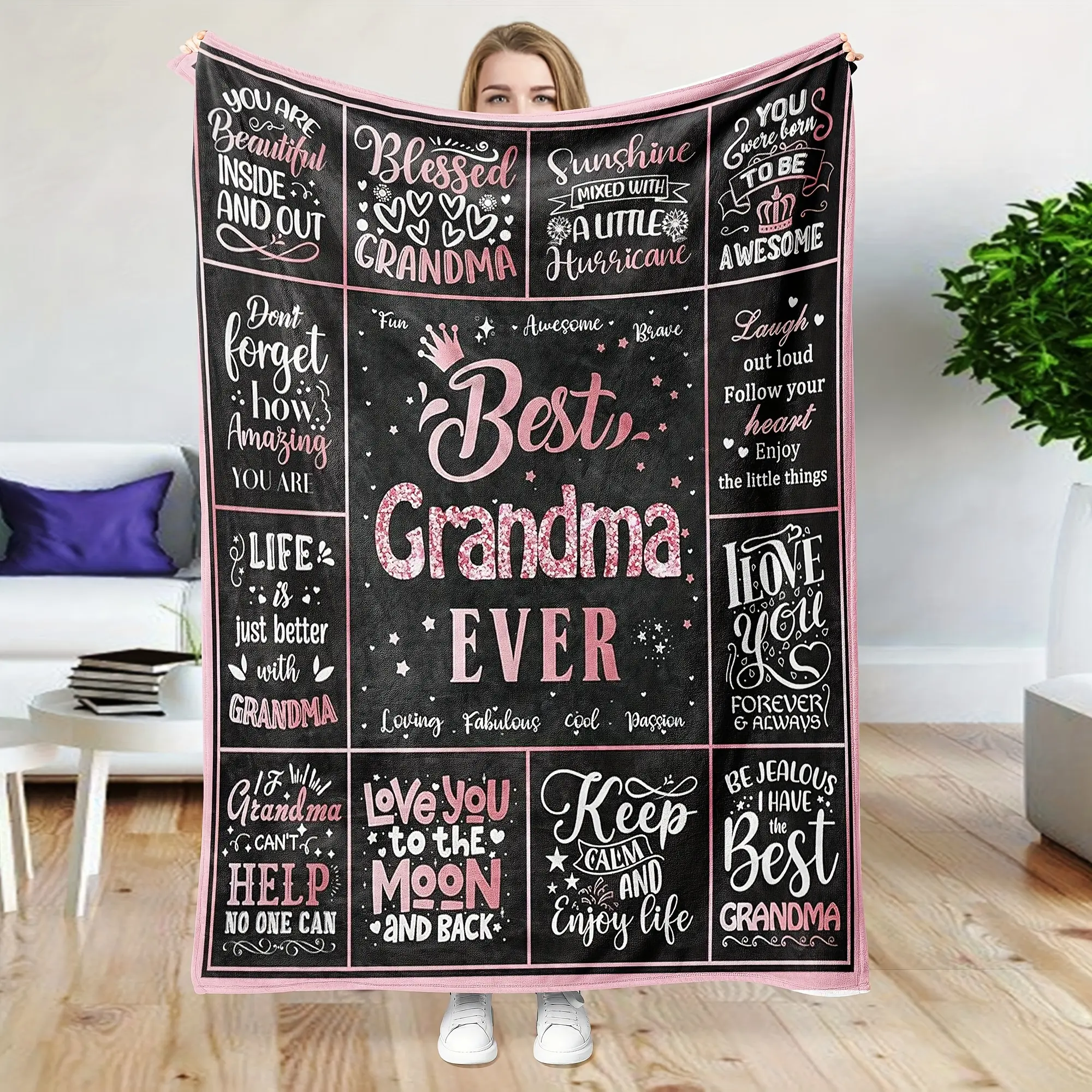 280GSM Flannel Blanket - Retro Vintage Decor Blanket, Thoughtful Gift for Grandma, Ideal Mom Birthday Gift from Grandson or Granddaughter, Blankets