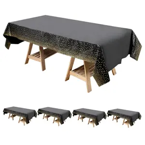 5-Pack Plastic Table Covers 54"x108" Black Rectangle with Gold Confetti Dots - PVC Waterproof Disposable Covers