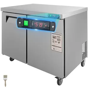 fathersdaygift  VEVOR Commercial Refrigerator, 48 Worktop Undercounter Refrigerator, 12.85 Cu. Ft Thick Stainless Steel Refrigerated Food Prep Station, 2 Door Worktop Fridge with lock for Restaurant, Bar, Diner