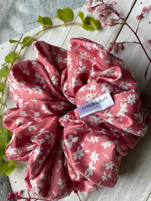 Satin pink floral scrunchie