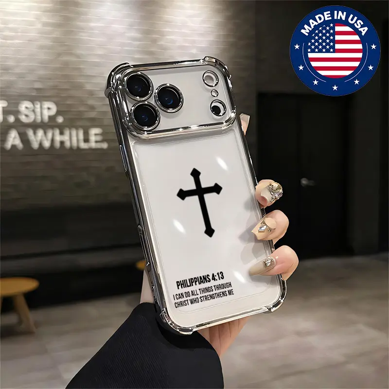 Custom Christian Cross & Philippians 4:13 Aesthetic Silicone TPU Phone Case, Protective Anti-Drop Shockproof Cover for iPhone 17/16/15/14/13/12 & Samsung 22/23/24/25 Plus Pro Max Ultra Mobile Electronics Accessory