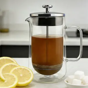 Aesthetic Double-Walled Glass French Press, 27oz Insulated Clear Coffee Maker, Home Cafe Essentials, Modern Heat-Resistant Brewer