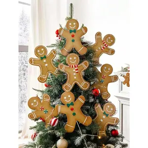 4pcs Large Gingerbread For Man Christmas Tree Ornaments, Christmas Gingerbread Man Stakes - Cute Rustic Holiday Decor, Outdoor Lawn Garden Party Decoration Winter, Suitable For Holiday Home, School & Office, Xmas Tree Topper Ornaments Home Office Holiday