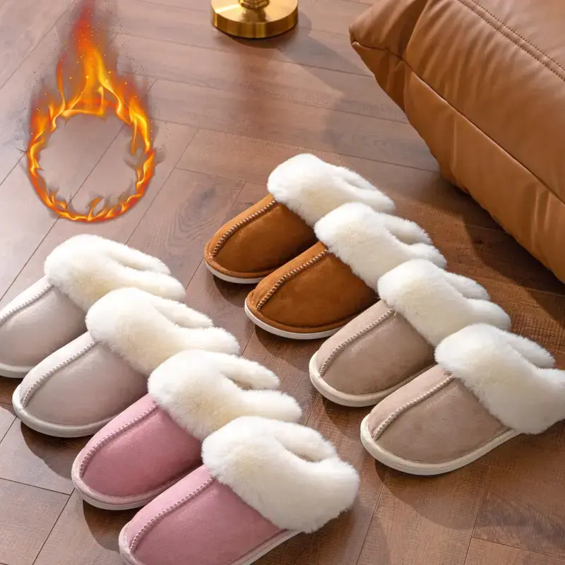 Women's Memory Foam Slide Moccasin Slipper Footwear - Cozy Wool-Look Plush House Shoes with Sherpa Lining, Non-Slip Rubber Sole for Indoor-Outdoor Use