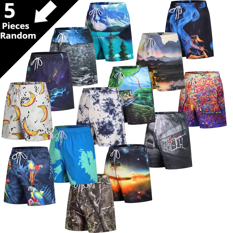 5pcs Men's Tie-Dye Soft Stretch Quick-Drying Drawstring Shorts - Polyester Blend Fabric, Breathable, Bright Colors, Casual Streetwear for Sports & Daily Wear, Mixed Colors, Christmas Gifts, Value Pack, Soft Stretch Shorts