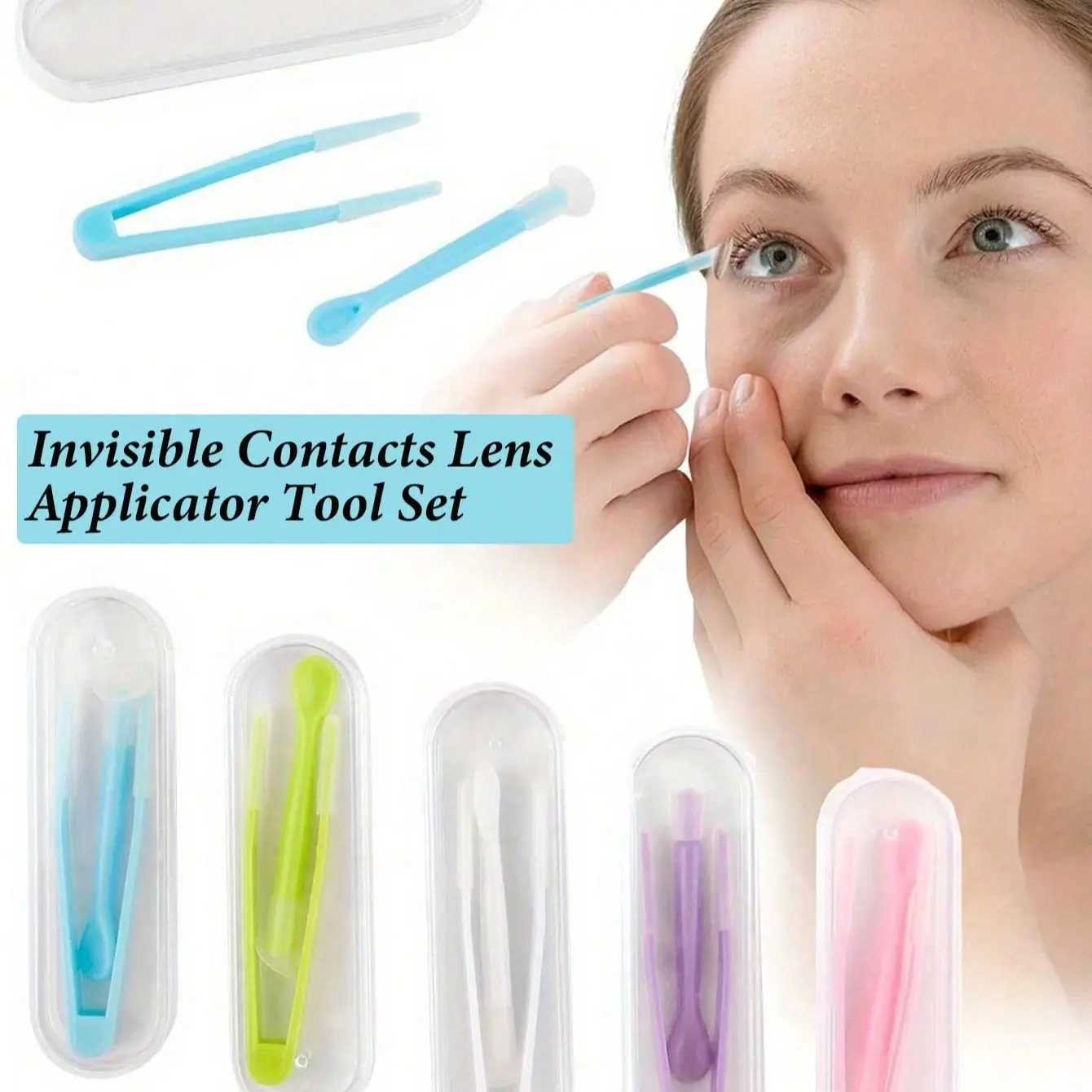 Portable Mini Contact Lens Wear Tool Kit Combo, Ergonomic Plastic Tweezers and Applicator for Easy Lens Placement, Perfect for Makeup and Travel
