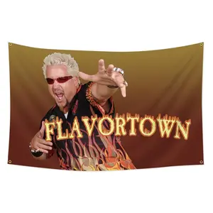 Guy Fieri Flavortown 3x5ft Flag - Vibrant Red Background with Bold "FLAVORTOWN" Text & Flame Design, Durable Polyester, unique gift Decor Peach