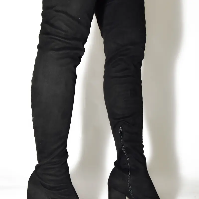 Wild Diva JUDITH-05 Faux Suede Over The Knee Thigh High Pointy Toe Chunky Block Fashion Boots Women's Knee Girl Walking Shoes