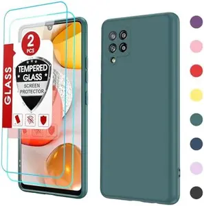Phone Cases for Galaxy A42 5G Case: Samsung A42 5G Phone Case with 2 Pack Tempered Glass Screen Protector for Women Men, Liquid Silicone Slim Silky-Soft Phone Case Cover for Samsung Galaxy A42 5G, Green