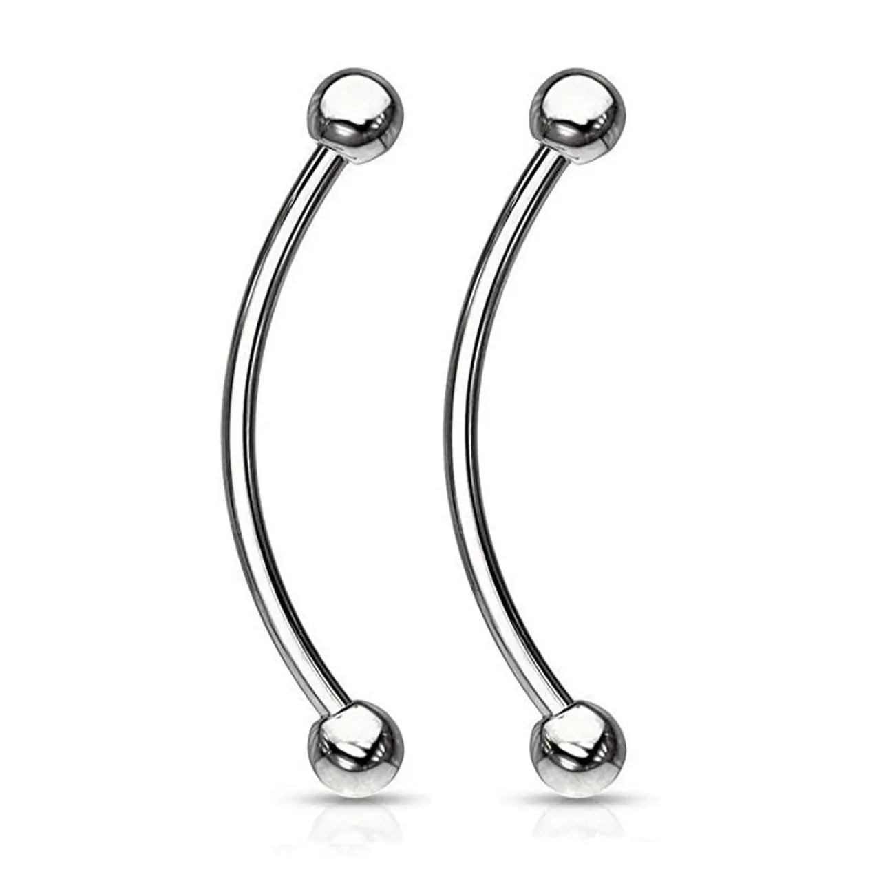 Surgical Steel Curved Barbell Tongue Ring 16 Gauge Snake Eye - Pair