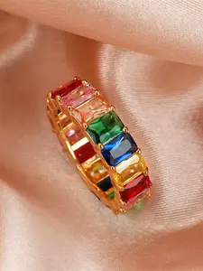 Female Charm Rainbow Zirconia Stone Rings Square Shaped Zircon Yellow Gold Color Wedding Jewelry For Women Small Square Engagement Ring