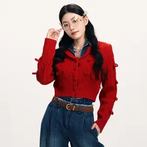 FAME red denim patchwork knitted sweater jacket - ANDREW