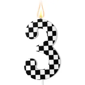 Racing Cars Themed Birthday Candle Checkered Flag Number Candles Black and White Happy Birthday Cake Topper Party Decorations for Boys Racing Party Supplies (Number 3)