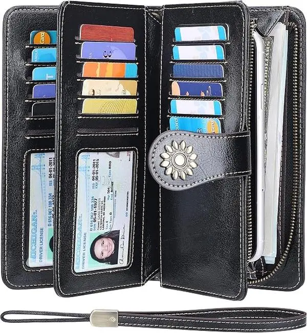 Women's advanced anti-theft brush, women's wallet, RFID shielding, large capacity wristband, handbag, zipper, cash, mobile wallet, card bag, Bifold Trifold Women's Wallets