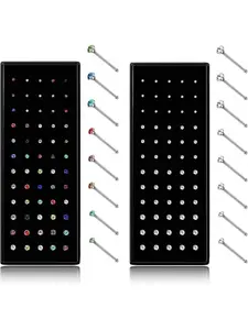 120 Pieces Hypoallergenic Nose Studs for Women Men, 316L Stainless Steel Cz Cubic Zirconia Nose Piercing Jewelry Set, L Shaped Nose Rings, Nose Rings Hoops, Screw Piercing, Body Piercing Jewelry