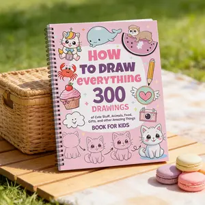 Premium Spiral-Bound How to Draw Everything 300 Drawings Book for Kids – Comprehensive Beginner's Drawing Guide with 300 Easy, Cute Illustrations, Step-by-Step Tutorials for Animals, Food & More, Durable Coil Binding, Perfect for Homeschool, Art Class