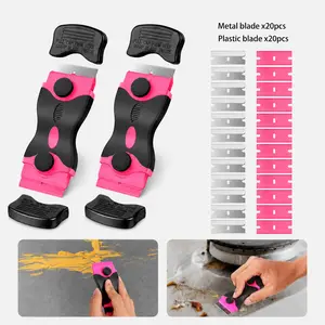 2 Double‑Edged Multipurpose Scraper Tool with 40 Spare Blades, for Household Daily Cleaning Work, Universal Surface Removal Squeegee, Durable Labor‑Saving Paint Sticker Residue Cleaner