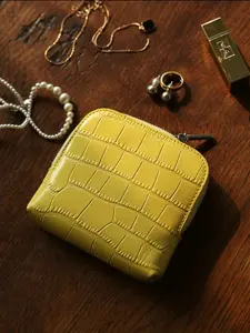 Top Grain Leather Jewelry Storage Bag, Compact Portable Travel Jewelry Case, Alligator Pattern Elegant Jewelry Organizer