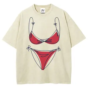 Bikini Print Washed T-Shirt — Summer Beach Style Tee