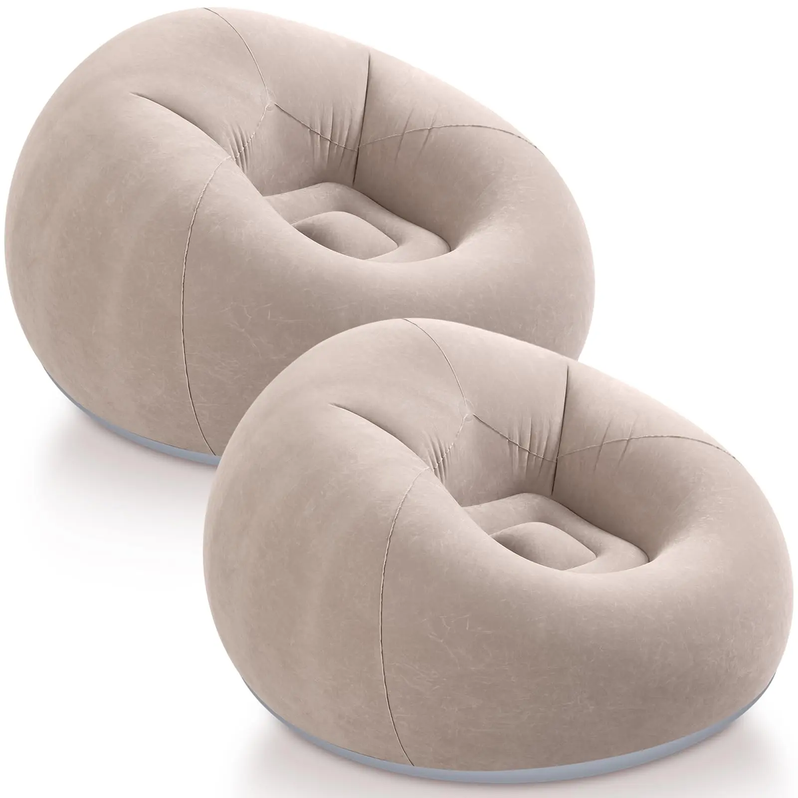 2-Pack Flocked Inflatable Bean Bag Couch - Stable Portable Blow Up Outdoor Furniture, Cloud Sofa Sectional Mini Couch for Bedroom, Living Room Decor, Camping, Beige Furniture Living Room Chair
