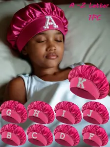 1PC 26 Letter A-Z Sleep Hat for Kids 3-8 Years, Soft Comfortable Satin Hair Protection Cap, Ideal for Bathing and Sleeping, Hair Care Cap