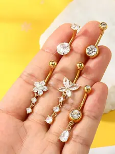 Women's Belly Button Rings Set, Stainless Steel Navel Piercing Jewelry, Body Jewelry, Cz Butterfly Flower Water Drop Design, Casual All Season Wear, Stainless Steel Belly Piercings, Cubic Zirconia Belly Rings, All Seasons Use