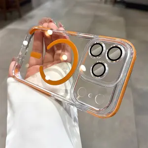 【 iPhone17 case 】Orange ice crystal magnetic Phone case iphone17 Pro Max 16 15 for iPhone case silicone soft shell TPU shockproof