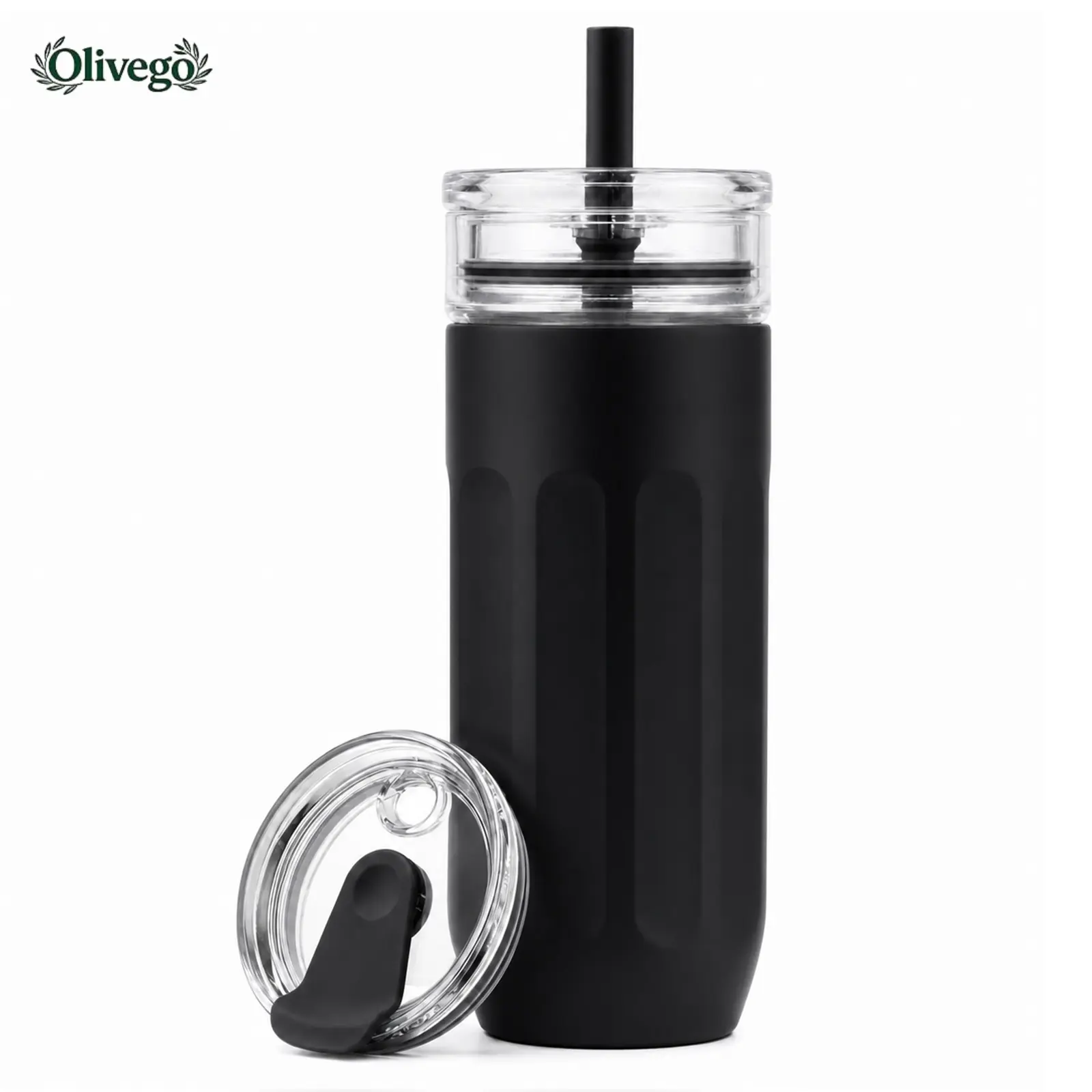 【Olivego】18oz 2-in-1 Portable Stainless Steel & Borosilicate Glass Tumbler Flask, Anti-Scalding Insulated Travel Mug with 2 Lids, Removable Inner Cup, 8+ Hours Temperature Retention for Everyday Office Desk, Casual Use