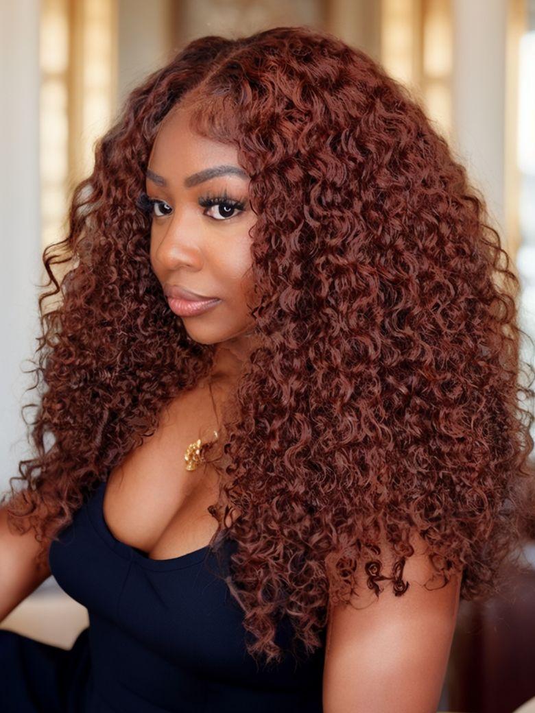 UNice Ready To Wear Reddish Brown Curly Wig Glueless 7x5 Pre-cut Lace ClosureHuman Hair with Bleached Knots Beginners Friendly Wig