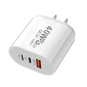 3Ports 40W PD Wall Charger, Dual Port USB C+QC 3.0 Power Adapter, Fast Plug Charging Block for iPhone 11/12/13/14/15 Plus Pro Max,Samsung Galaxy S23/S22/S21 Android Phone