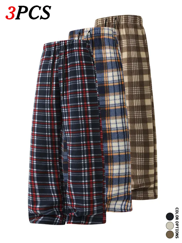Men’s plaid long pants multipack for autumn/winter, loose casual and versatile, drawstring straight-leg plaid trousers