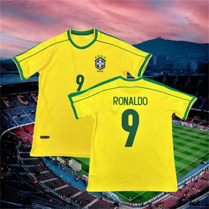 1998 Home Retro No.9 Ronaldo Short sleeve Soccer jersey