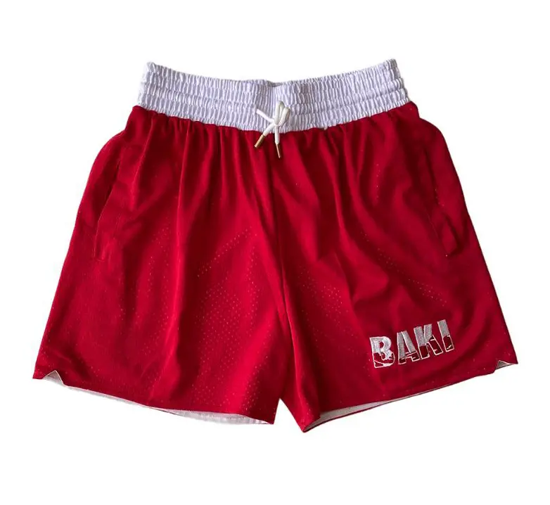 BAKI Embroidered Unisex Sports Double-Layered Inner Shorts Full Print Drawstring Design Men Women Mesh Basketball Shorts 4 Pockets 5.5 Inseam