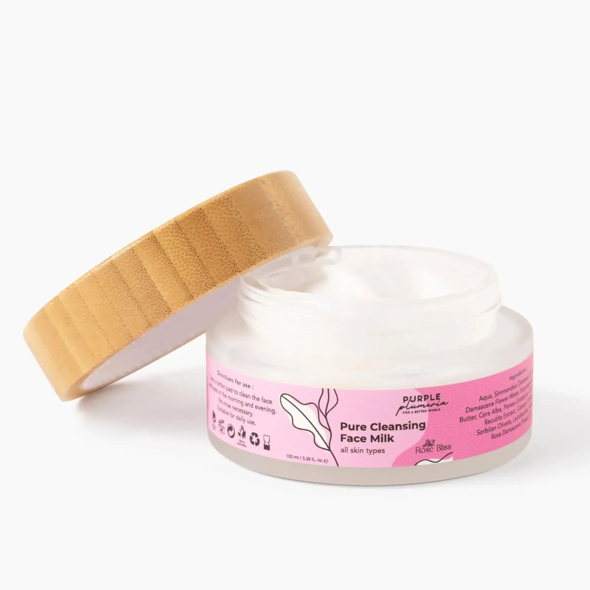Natural Rose Flower Facial Cleanser Moisturizer - Hydrating Face Milk, Refreshing Daily Facial Wash with Cleansing Pads, Gentle