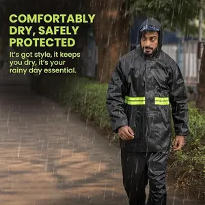 Raincoat and Rain Pants Set Foreign Trade Set Raincoat Full Body Heavy Rain Outdoor Hiking Two-piece Raincoat Black Oxford Cloth Suit-Green Luminous