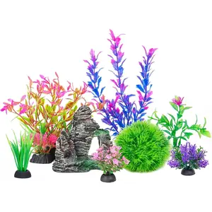 Artificial Aquarium Plant and Rock Cave Decoration Set for Goldfish and Betta Fish Tanks - Versatile Accessories for Small and Large Fish Bowls