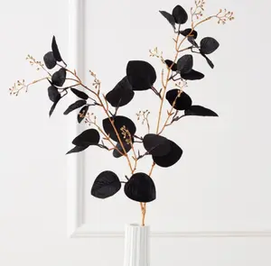 Z Gallerie Eucalyptus Spray - Set of 3 Lifelike Artificial Flower Home Decor Accessory Decorative Fake Tree Plastic Plants Black/Gold Ornaments Home Decoration Bouquet
