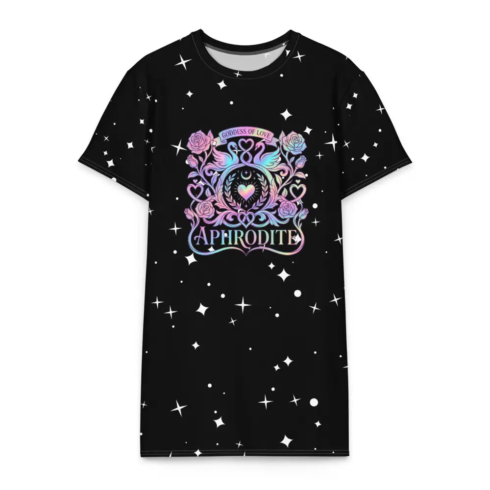 Aphrodite Goddess T-Shirt Dress | Divine Feminine Mythology Women’s Summer Apparel