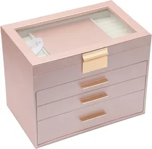 BOOVO Rose Gold Jewelry Organizer Light Luxury 4-Tier Jewelry Box with Transparent Lid, Anti-Tarnish Interior Jewelry Case with Mirror, Minimalist Vanity Organizer, Ideal Gift for Jewelry Lovers Champagne Gold jewelry organizer box