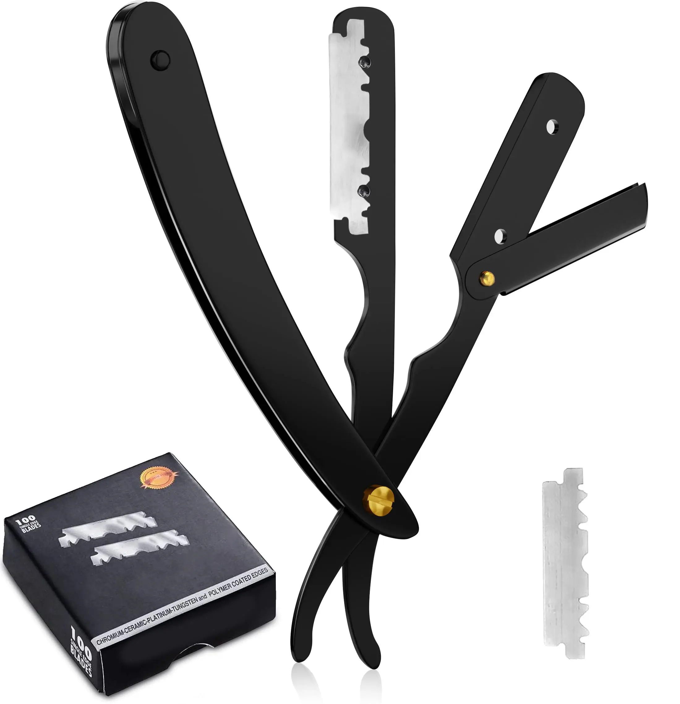Professional Straight Razor for Men, Barber Straight Edge Razor Safety with 100 Pack Blades Salon & Home Grooming