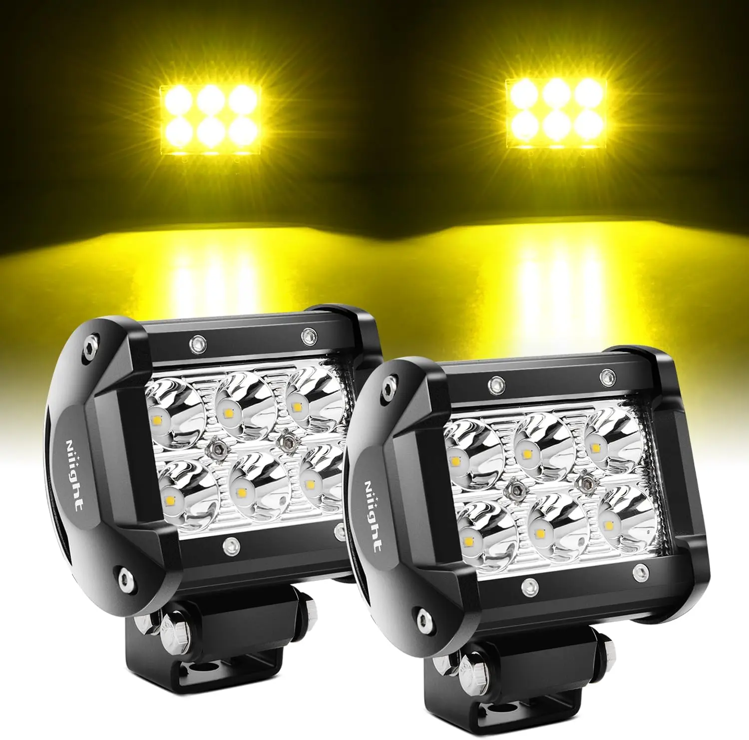Nilight 4 Inch LED Light Pods Yellow Spot Beam Driving Fog Lights 2PCS 18W Off Road Lights Work Light Bar for Truck ATV UTV RV Pick-up Van Boat  Vehicle Lamp  dealsforyoudays, Led Car Lights, 18W Power,car accessories
