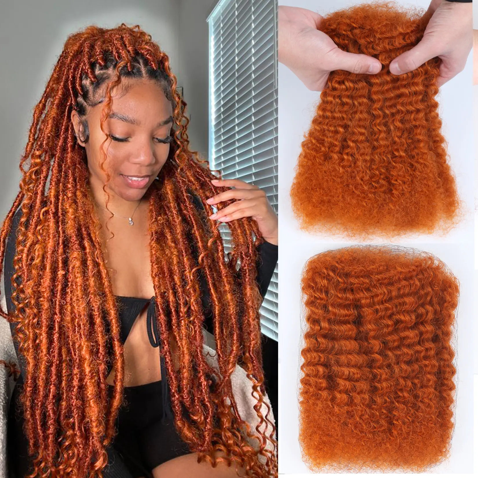 Unipearl Afro Kinky Curly Human Hair Bulk for Permanent Micro Locs/Twists/Braids/Repair Locs Afro Kinky Curly Bulk Human Hair Natural Black #1B #Ginger #27 Honey Blonde #99j Burgundy Red Color 50g/Bundle