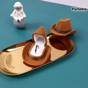 Western cowboy hat ring jewelry box new cowboy hat ring box earrings Velvet cloth jewelry packaging jewelry box advanced texture jewelry box easy to carry good-looking Portable