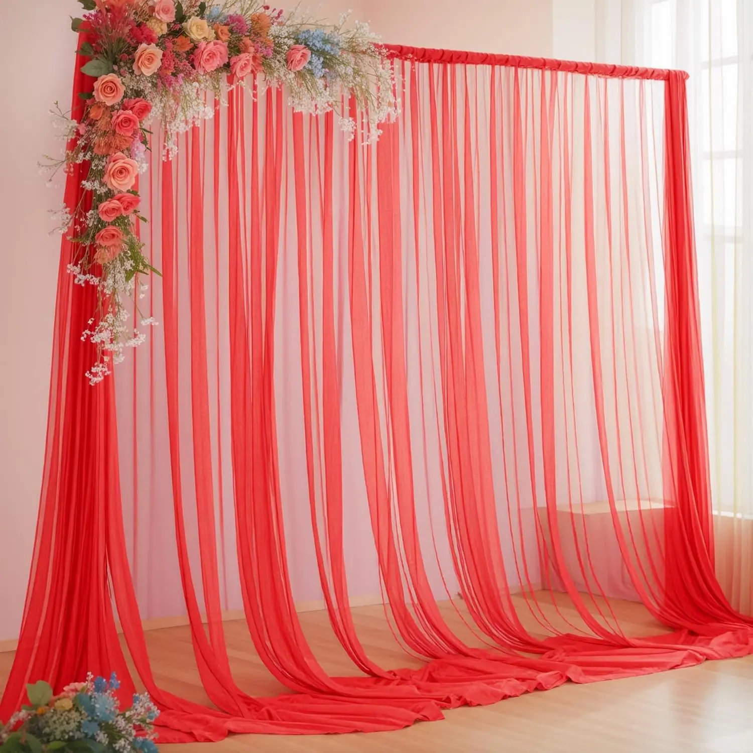 10x10ft Red Tulle Backdrop Curtain for Parites, Sheer Backdrop Curtains for Wedding  Shower Birthday Party Photo Shoot Decorations